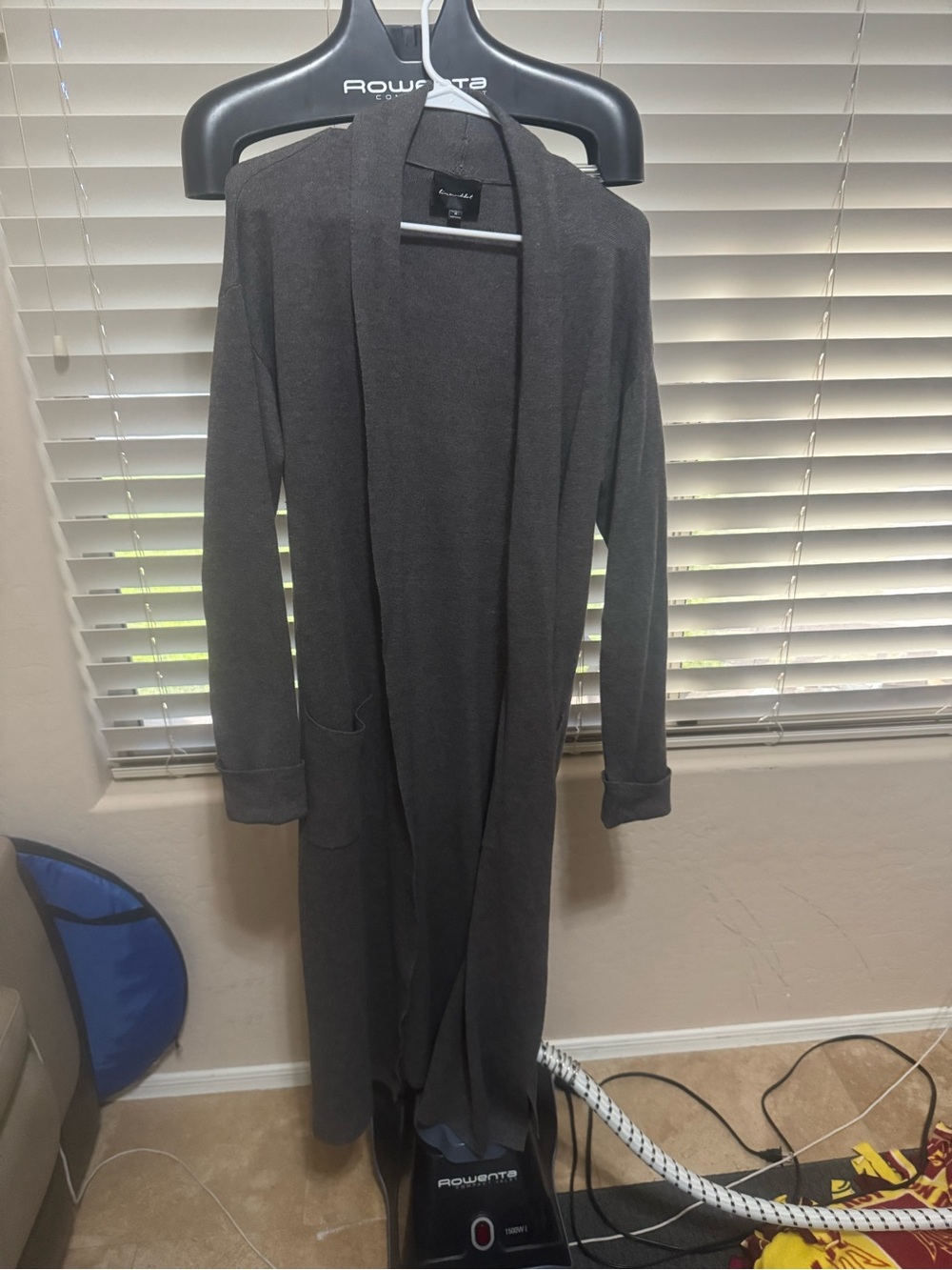 Line & Dot Charcoal Gray Long Open Front Cardigan Size M